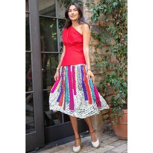 Eva Franco Multi Color Pleated Midi Skirt